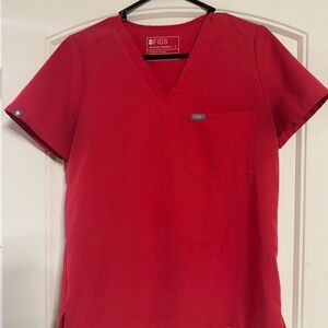 Figs Women's V-Neck Scrub Top in Red